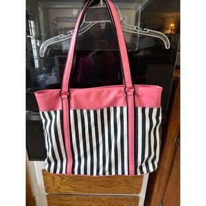 Pink Black White Stripe Tote Bag Womens Shoulder Bag‎ Casual Everyday Travel